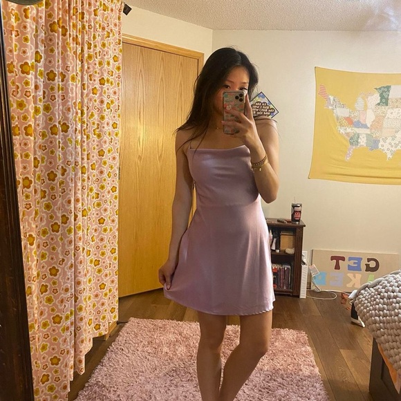 lavender silky/ satin cowl neck slip dress - Picture 1 of 5